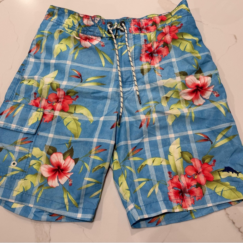 Tommy Bahama Floral Blue and Red Swim Trunks